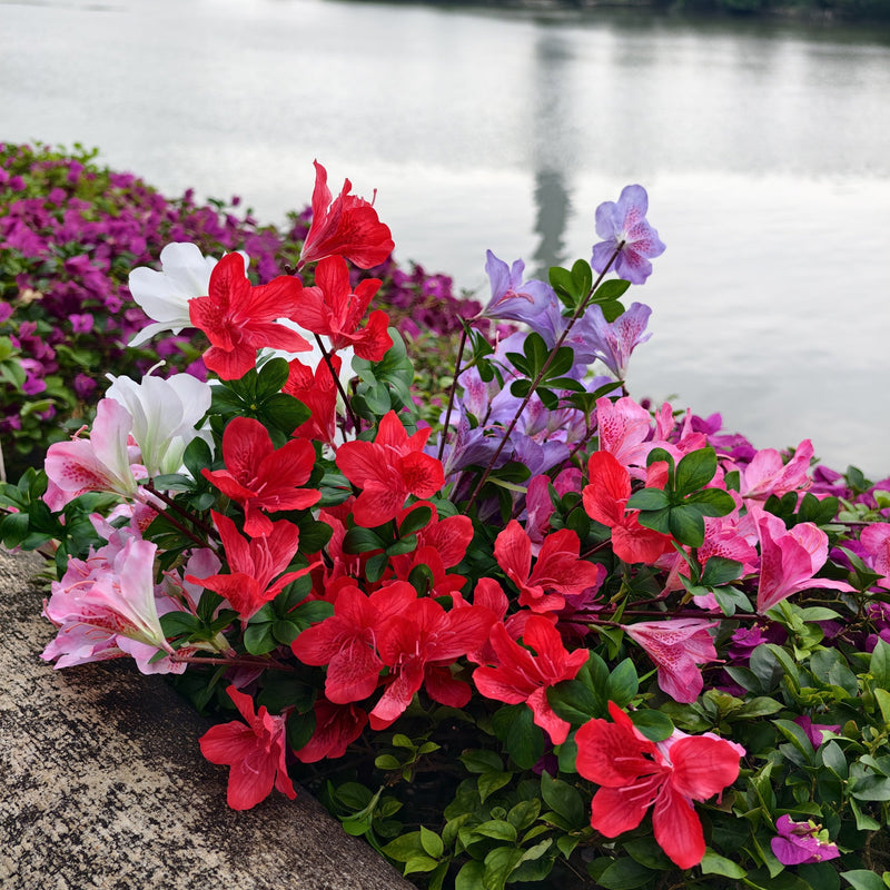 2 Pcs Artificial Silk Azalea Hanging Flowers, Realistic Faux Blooms, UV Resistant, No Fade, for Home Garden Balcony Yard