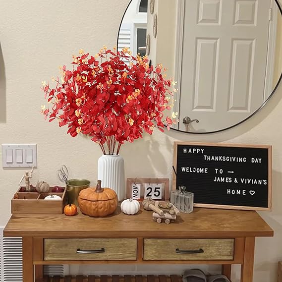 18 Inch Faux Eucalyptus Bush 10 Pcs Greenery Artificial Plants for Autumn Winter Arrangements