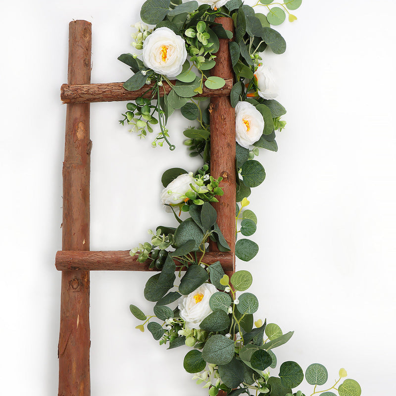 2 Pack Faux Eucalyptus and Rose Flower Hanging Garland, Artificial Greenery Decor for Home Party Table