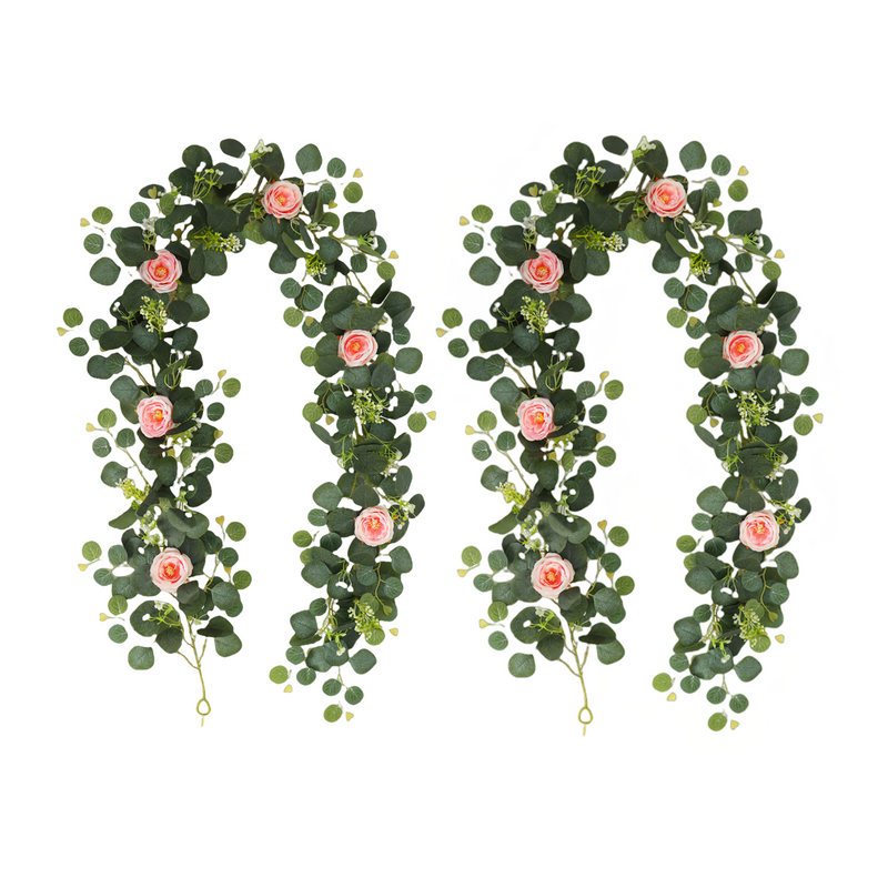 2 Pack Faux Eucalyptus and Rose Flower Hanging Garland, Artificial Greenery Decor for Home Party Table