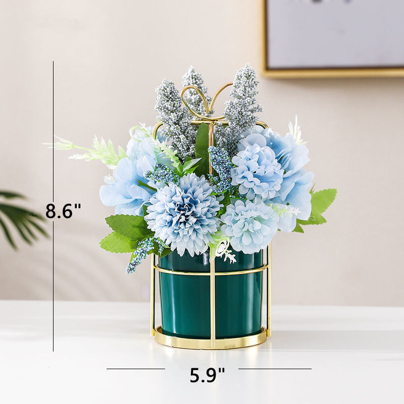 8 Inch Artificial Flowers Bouquet 12 Pcs Mixed Color Silk Flower Arrangement with Vase