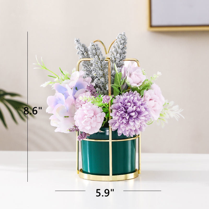 8 Inch Artificial Flowers Bouquet 12 Pcs Mixed Color Silk Flower Arrangement with Vase