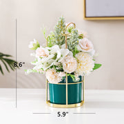 8 Inch Artificial Flowers Bouquet 12 Pcs Mixed Color Silk Flower Arrangement with Vase