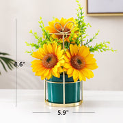 8 Inch Artificial Flowers Bouquet 12 Pcs Mixed Color Silk Flower Arrangement with Vase