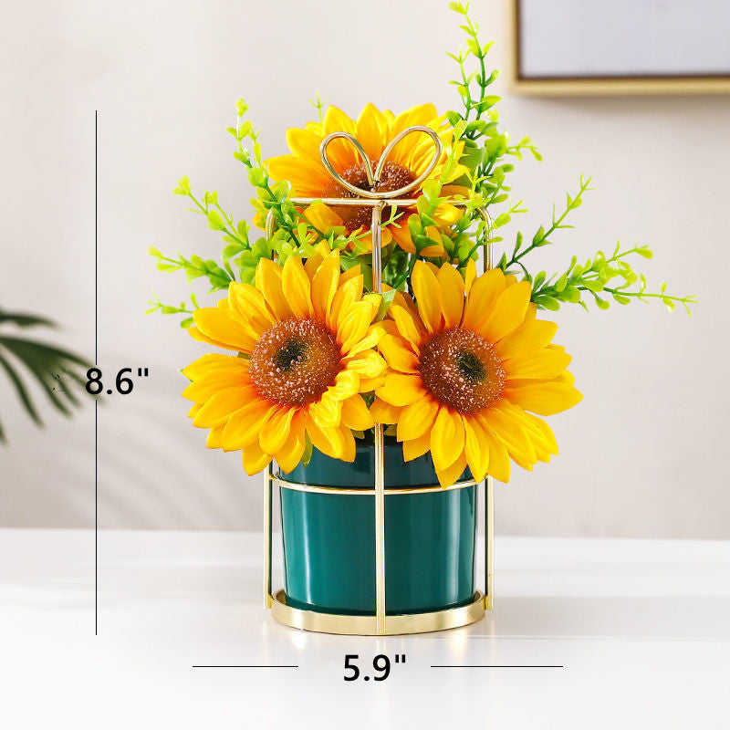 8 Inch Artificial Flowers Bouquet 12 Pcs Mixed Color Silk Flower Arrangement with Vase
