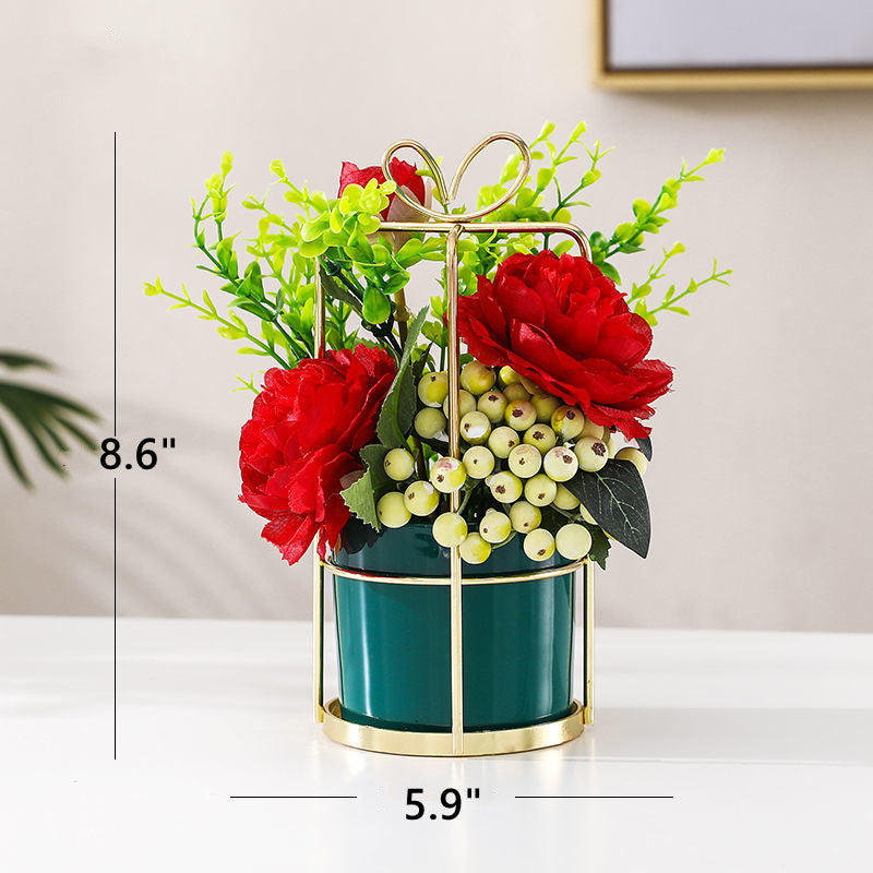 8 Inch Artificial Flowers Bouquet 12 Pcs Mixed Color Silk Flower Arrangement with Vase