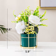 8 Inch Artificial Flowers Bouquet 12 Pcs Mixed Color Silk Flower Arrangement with Vase