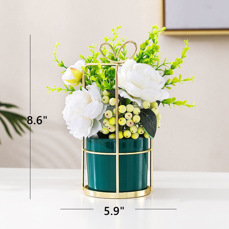 8 Inch Artificial Flowers Bouquet 12 Pcs Mixed Color Silk Flower Arrangement with Vase