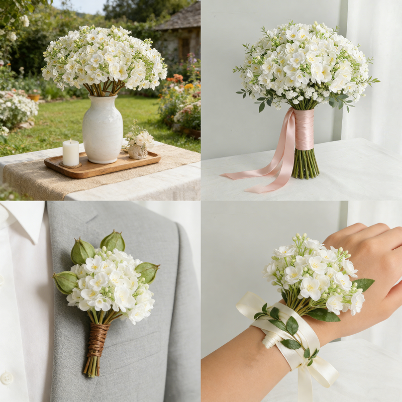 4 Pcs 15 Inch Artificial Jasmine Flower Stems for Wedding DIY Crafts Bulk