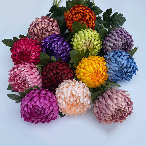 5 Pcs Faux Chrysanthemum Kiku Flower Buds Stems, 14 Colors, 14 Inch Artificial Autumn Flowers for Centerpiece