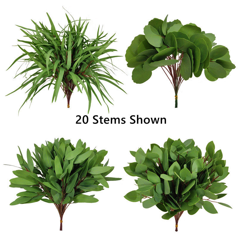 Faux Eucalyptus Long Leaf Plant Stem, Artificial Silk Green Foliage, 12 Inch, 10 Pcs