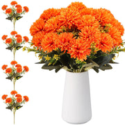 4 Pcs Artificial Marigold Flower Bushes, 11.8 Inch Faux Mum Ball Flowers for Autumn, Silk