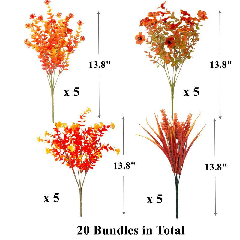 20 Bundles Artificial Fall Mums Plants UV Resistant Decorative Shrubs for Garden Landscaping