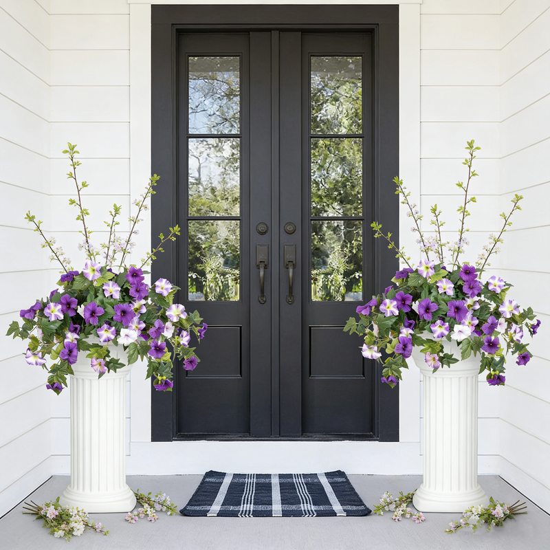 2 Pcs Artificial UV Resistant Petunia Flowers for Outdoor Garden Porch Decor