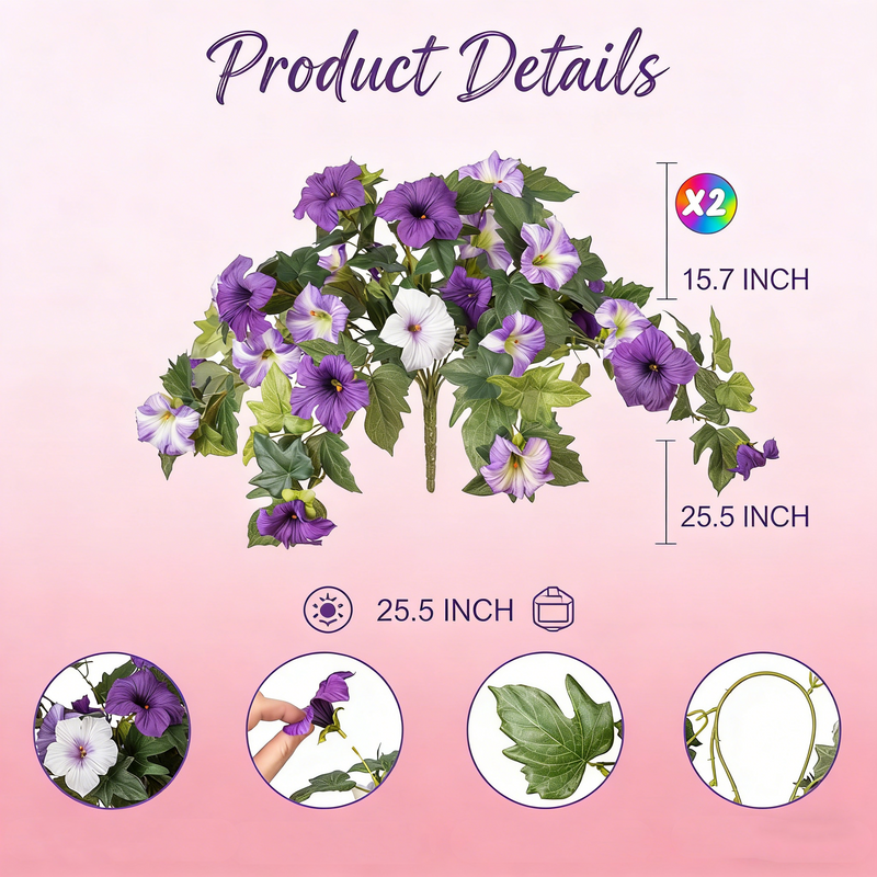 2 Pcs Artificial UV Resistant Petunia Flowers for Outdoor Garden Porch Decor