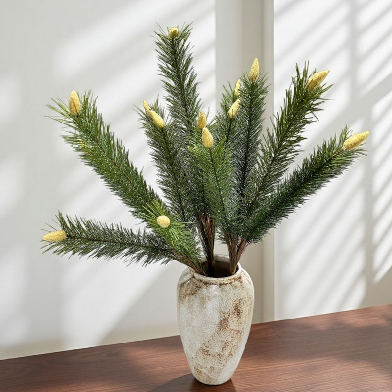 33.46 Inch Artificial Faux Pine Branches with Buds, Bulk Winter Christmas Decor