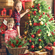 60 Pcs Artificial Pine Greenery Branches with Red Holly Berries Christmas Stems