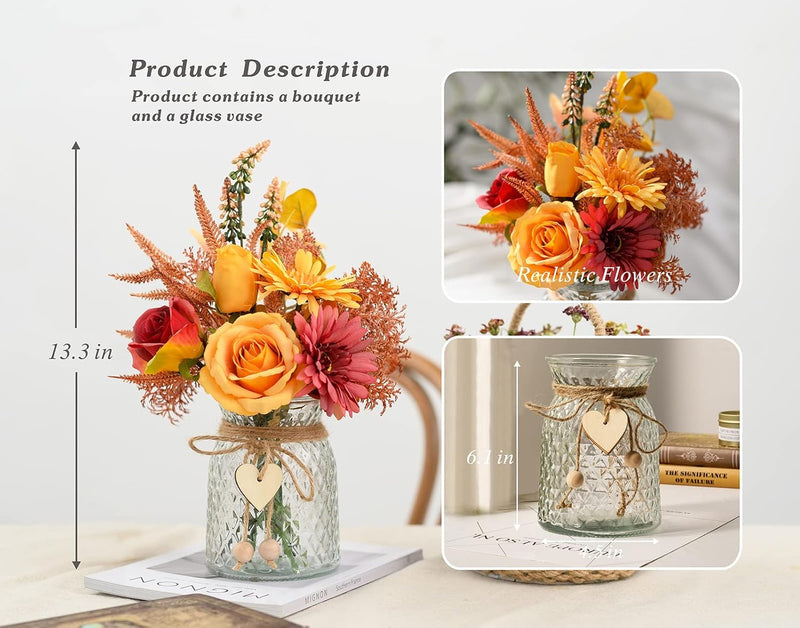 Artificial Silk Flowers Arrangement in Vase, Bulk Faux Floral Decor, Multiple Stems