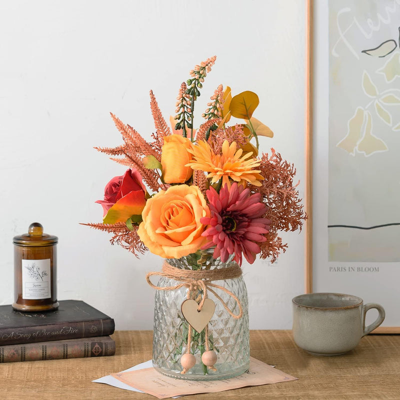 Artificial Silk Flowers Arrangement in Vase, Bulk Faux Floral Decor, Multiple Stems