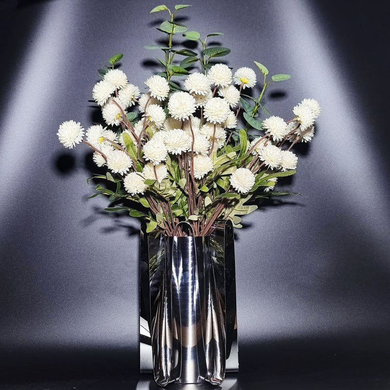 21 Inch Cream Faux Kiku Pom Pom Balls Artificial Flowers Bulk Floral Arrangement