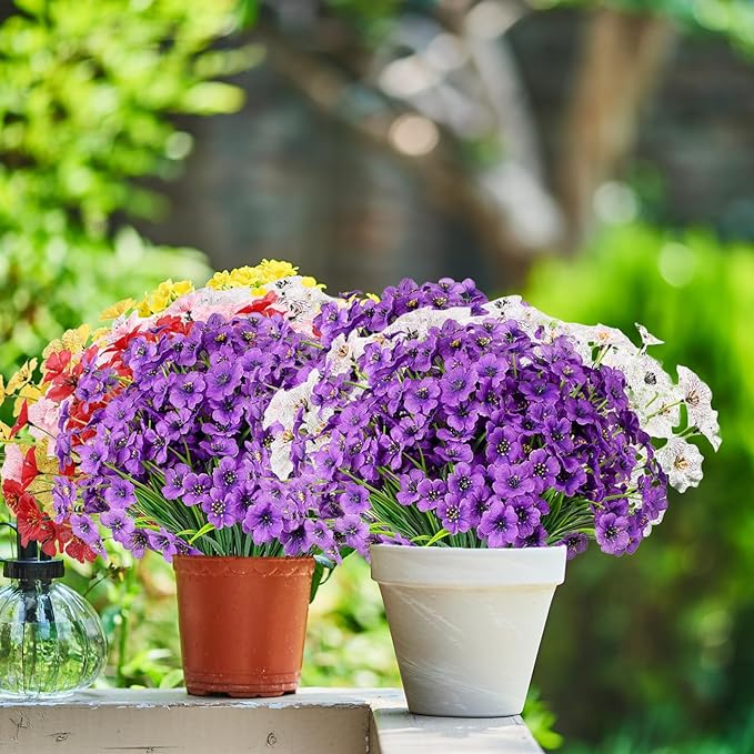 10 Pcs UV Resistant Faux Flowers for Outdoors Bulk Artificial Silk Flowers