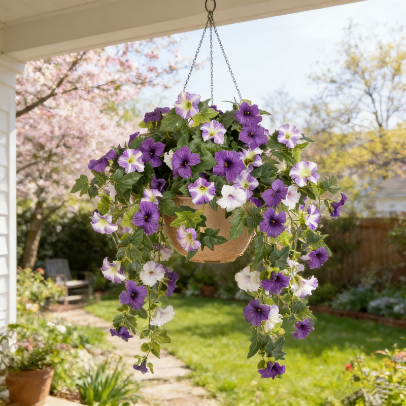 2 Pcs Artificial UV Resistant Petunia Flowers for Outdoor Garden Porch Decor