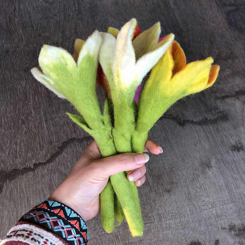 10 Pcs Artificial Felt Lily Flowers with Stems Bulk Wholesale Nepal Craft Decor