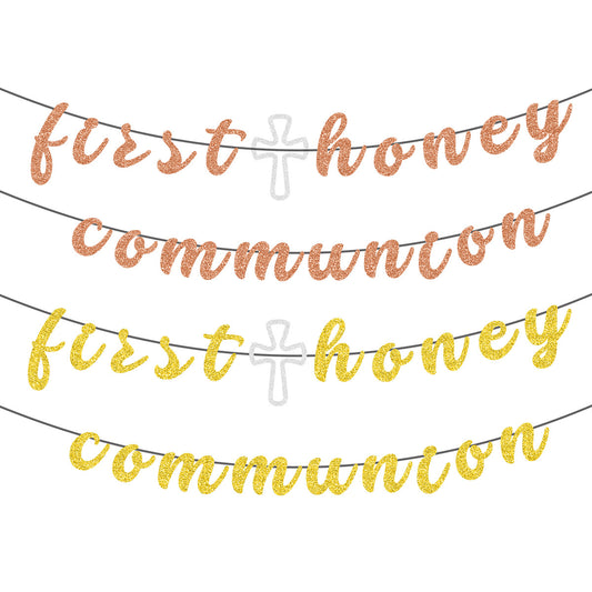 First Communion & Baptism Banner - 2 Sets Glitter Letter Garland for Baby Shower & Religious Celebrations