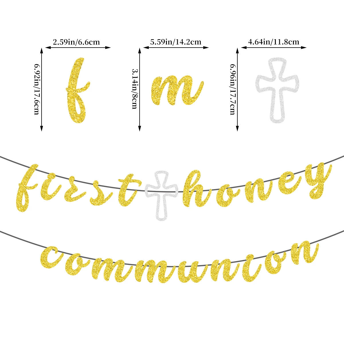 First Communion & Baptism Banner - 2 Sets Glitter Letter Garland for Baby Shower & Religious Celebrations