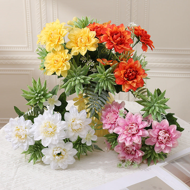 14 Inch Artificial Chrysanthemum Bushes, Mixed Succulent Plants, 10 Pcs Bulk Silk Floral Arrangement