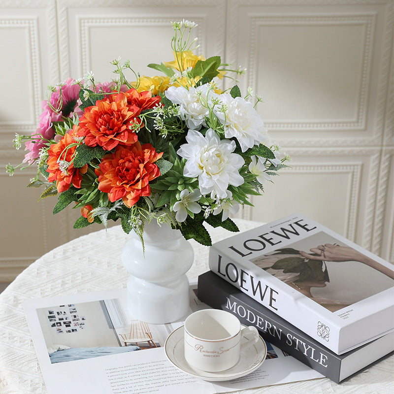 14 Inch Artificial Chrysanthemum Bushes, Mixed Succulent Plants, 10 Pcs Bulk Silk Floral Arrangement