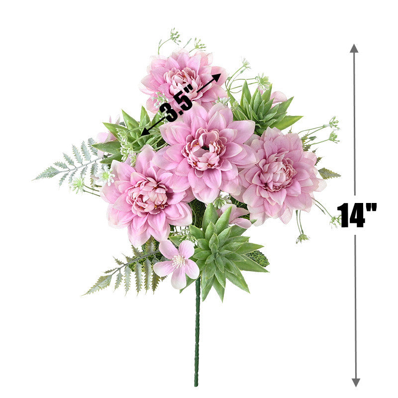 14 Inch Artificial Chrysanthemum Bushes, Mixed Succulent Plants, 10 Pcs Bulk Silk Floral Arrangement
