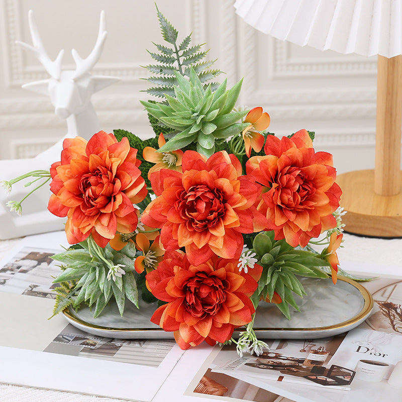 14 Inch Artificial Chrysanthemum Bushes, Mixed Succulent Plants, 10 Pcs Bulk Silk Floral Arrangement