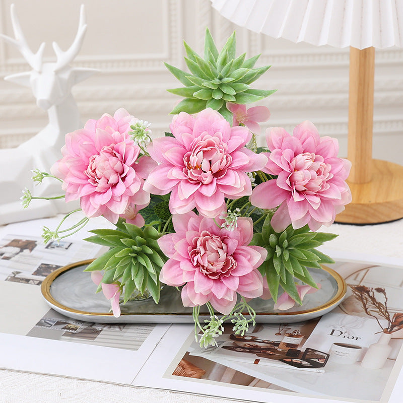 14 Inch Artificial Chrysanthemum Bushes, Mixed Succulent Plants, 10 Pcs Bulk Silk Floral Arrangement