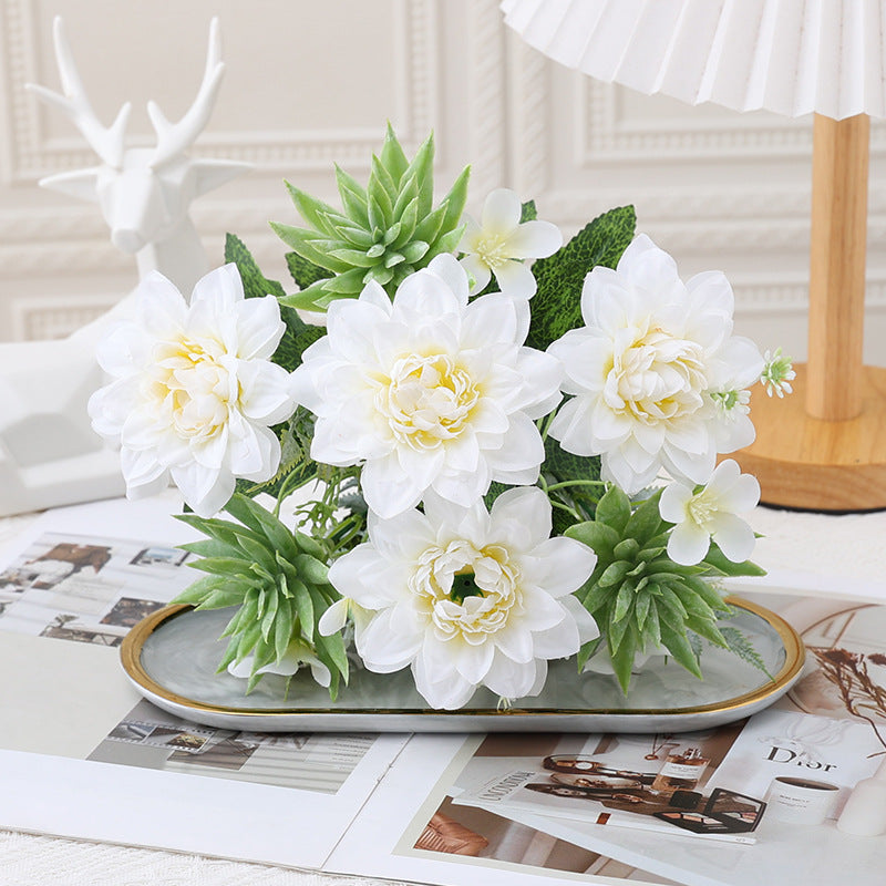 14 Inch Artificial Chrysanthemum Bushes, Mixed Succulent Plants, 10 Pcs Bulk Silk Floral Arrangement