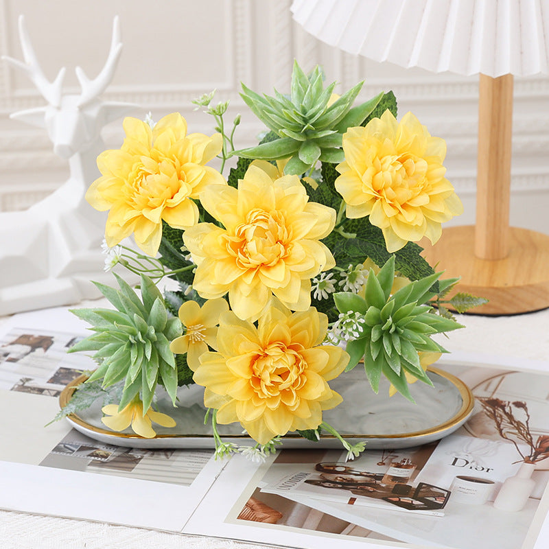 14 Inch Artificial Chrysanthemum Bushes, Mixed Succulent Plants, 10 Pcs Bulk Silk Floral Arrangement