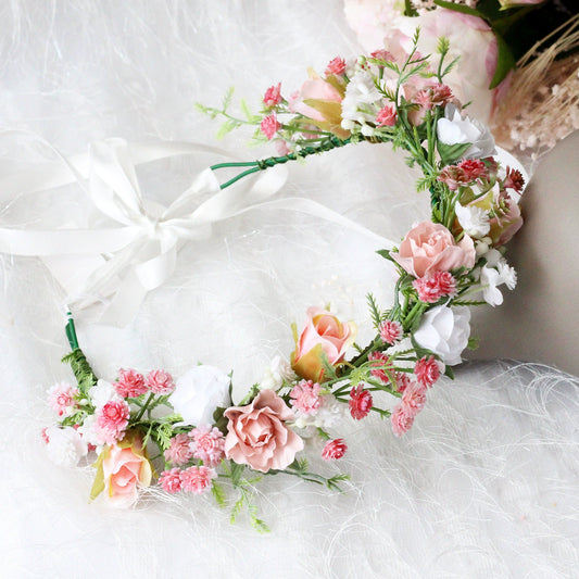 Floral Crown Bridal Headpiece - Romantic Flower Wreath for Wedding