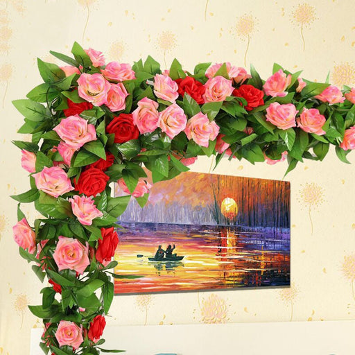 8FT Artificial Rose Garland Vines 8 Feet Long Hanging Silk Flowers for Wall Decor Weddings Parties Room Decoration Bulk