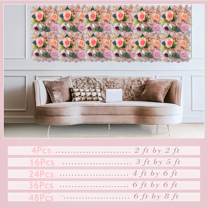10 Pcs 10x10 Inch Artificial Flower Wall Panels for Wedding Bridal Baby Shower Party Photography Decoration