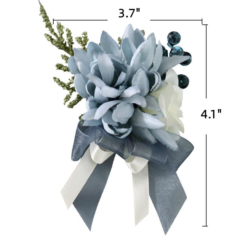 Navy Dahlia Wrist Corsage with Blue Berry, Artificial Flowers, Bulk Quantity