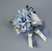 Navy Dahlia Wrist Corsage with Blue Berry, Artificial Flowers, Bulk Quantity