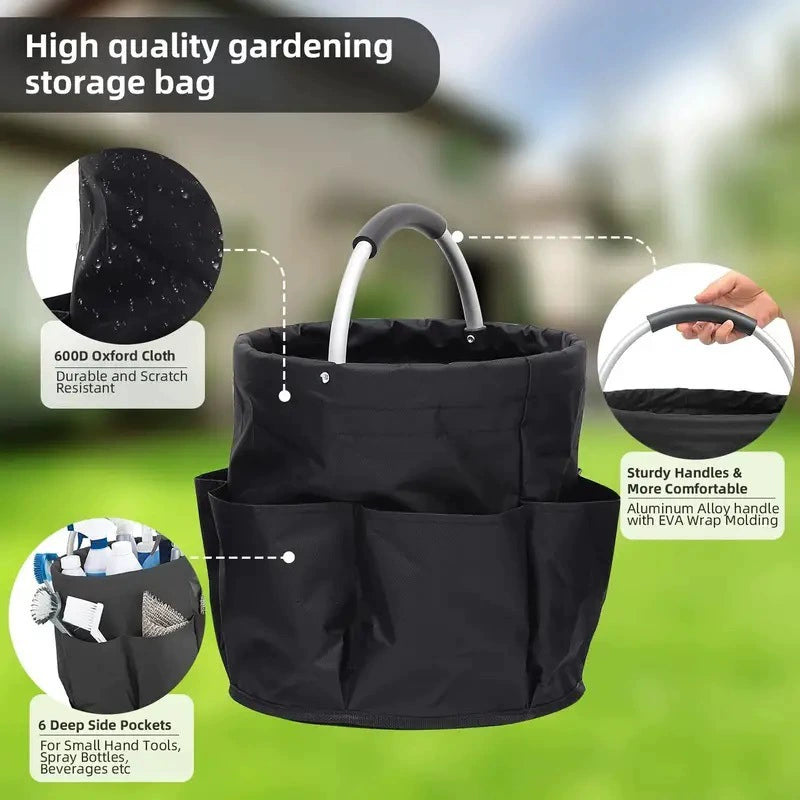 Foldable 11x11 Inch Multipurpose Tote Picnic Basket, Garden Tool Organizer & Outdoor Travel Storage Bin