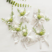 Forest-Style Artificial Boutonniere and Wrist Corsage Set for Wedding Prom Suits, White, Bulk Pack