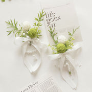 Forest-Style Artificial Boutonniere and Wrist Corsage Set for Wedding Prom Suits, White, Bulk Pack