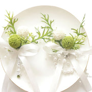 Forest-Style Artificial Boutonniere and Wrist Corsage Set for Wedding Prom Suits, White, Bulk Pack