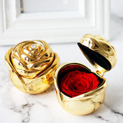 Forever Roses Artificial Flowers Heart Shape 1 Pc Golden Jewelry Box Mother's Day Gift