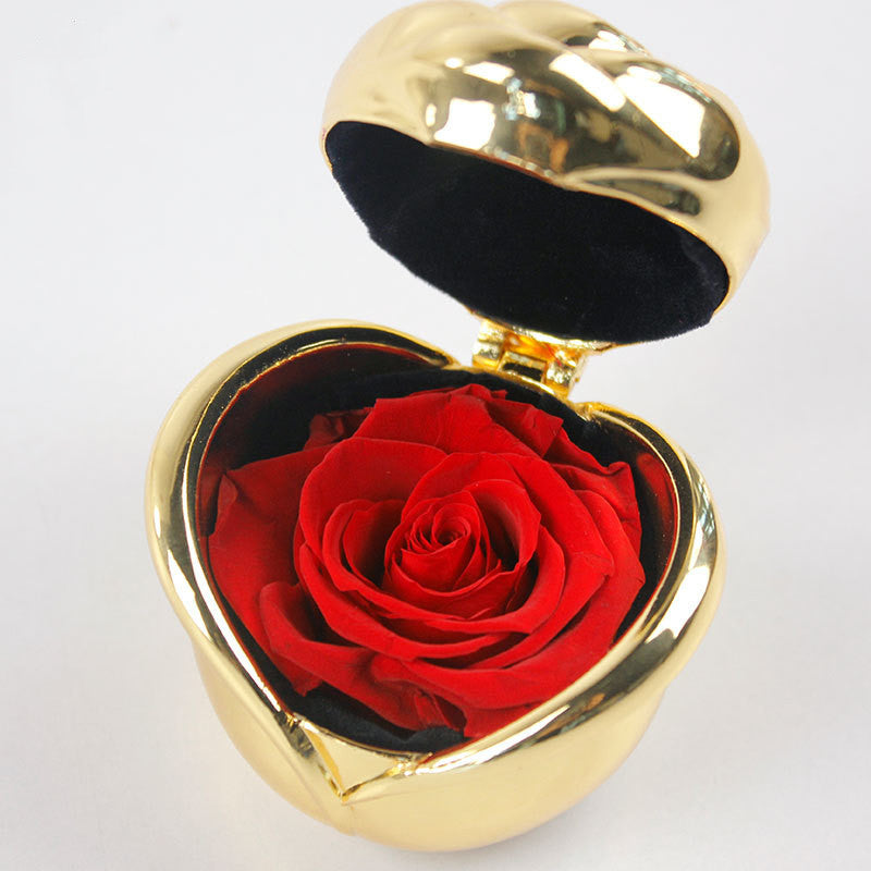 Forever Roses Artificial Flowers Heart Shape 1 Pc Golden Jewelry Box Mother's Day Gift
