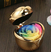 Forever Roses Artificial Flowers Heart Shape 1 Pc Golden Jewelry Box Mother's Day Gift