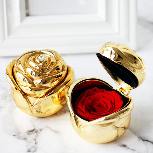 Forever Roses Artificial Flowers Heart Shape 1 Pc Golden Jewelry Box Mother's Day Gift