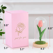 Artificial Tulip Flowers in Glass Dome with LED Light, 6 Inch, Silk